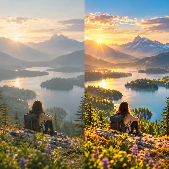 A landscape transformed with vibrant color and warm light