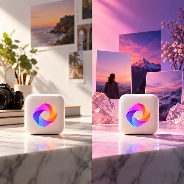 A perfume bottle photographed against two different promotional backgrounds