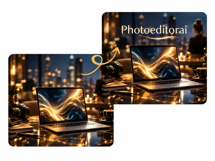 A perfume photograph before and after elegant lettering is added to the composition